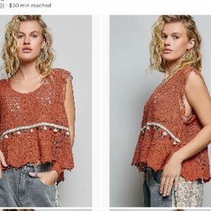 POL Crochet Tank Top in Rust Orange with White Trim